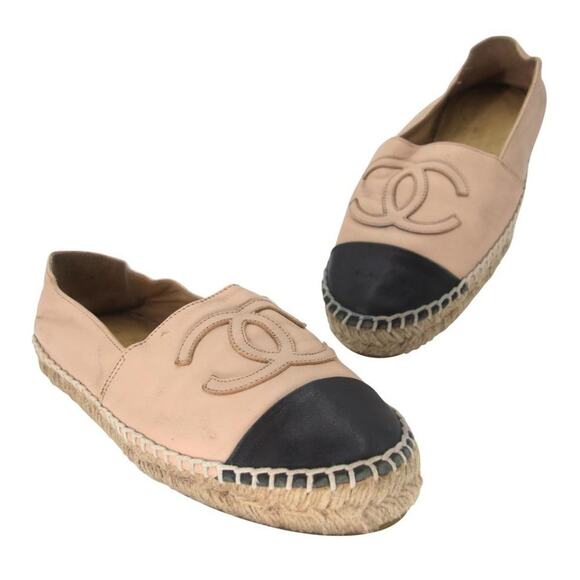 Chanel Espadrille 38 CC Leather Cap Toe Flats CC-0717N-0003 - Picture 1 of 9